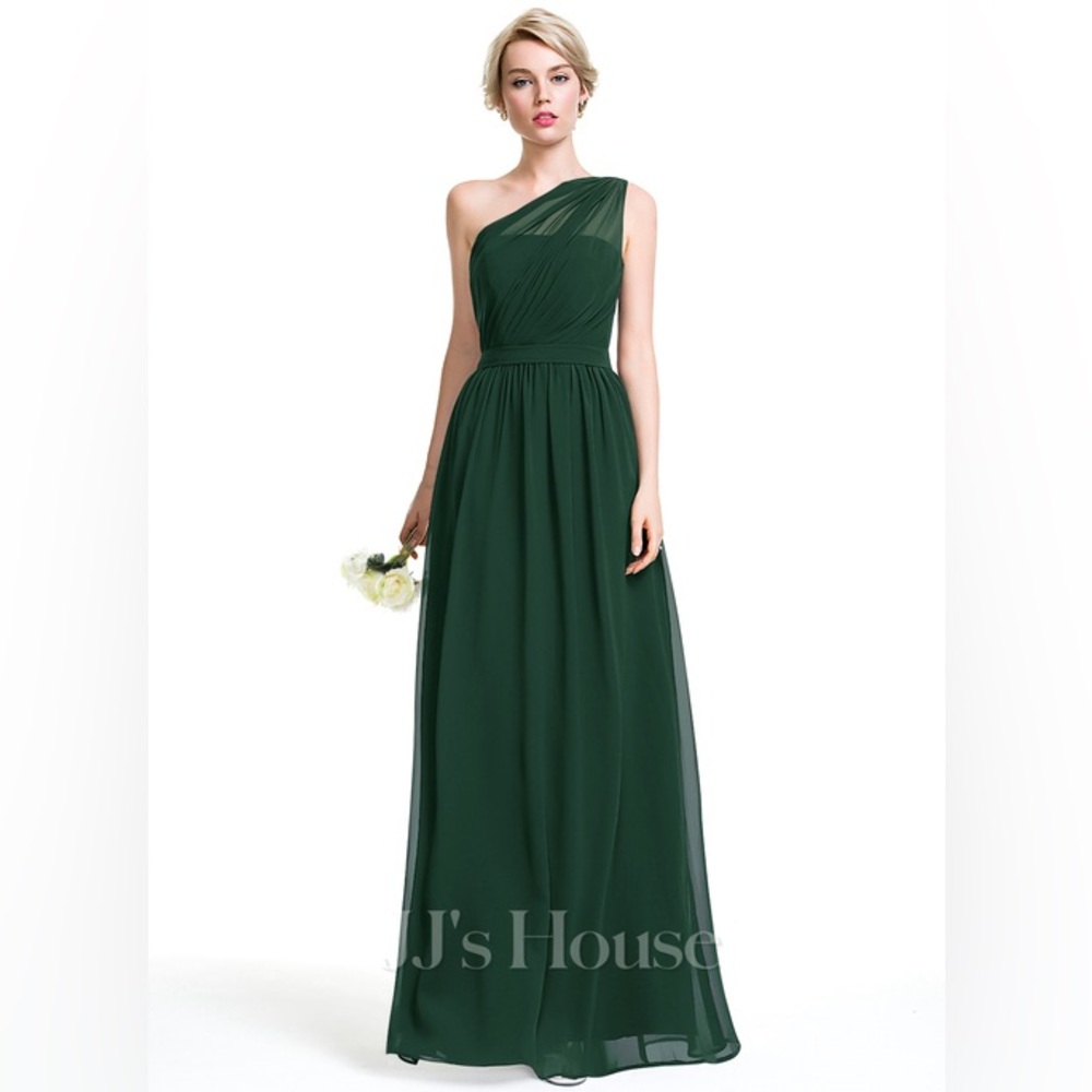 JJ’s House Hunter Green Bridesmaid Dress | One-Shoulder Full-Length Gown
